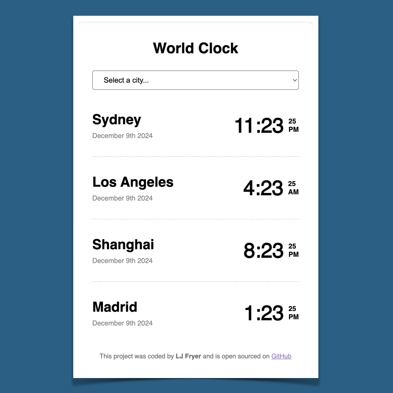 LJ Fryer World Clock App